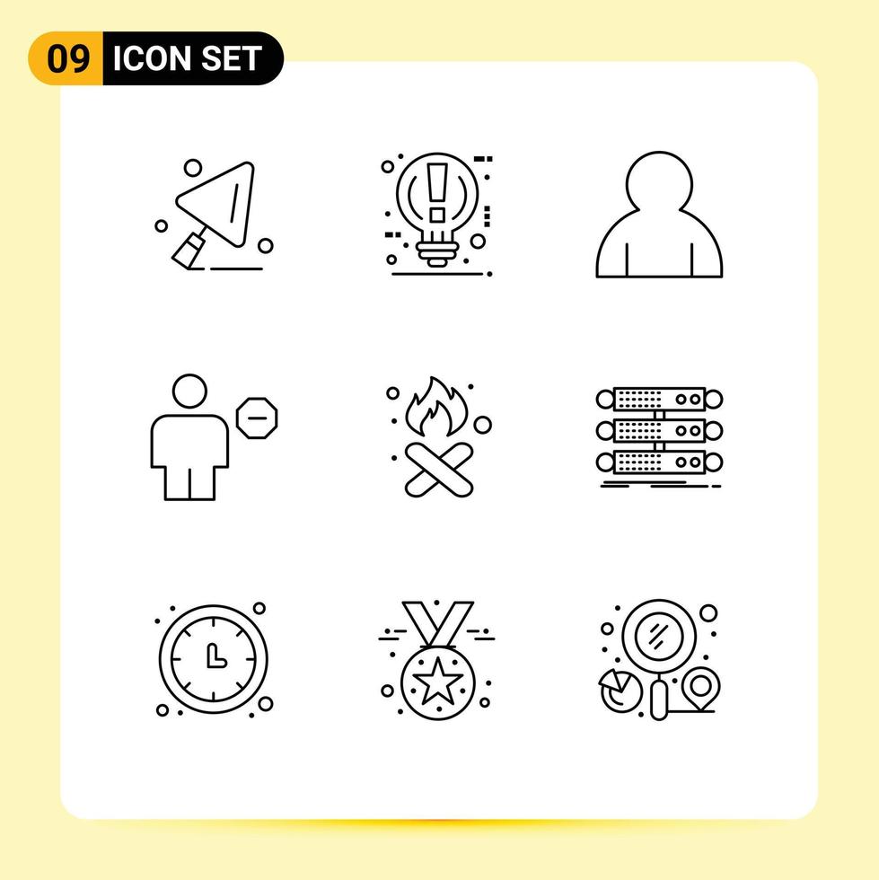 Pictogram Set of 9 Simple Outlines of fire sign human human block Editable Vector Design Elements