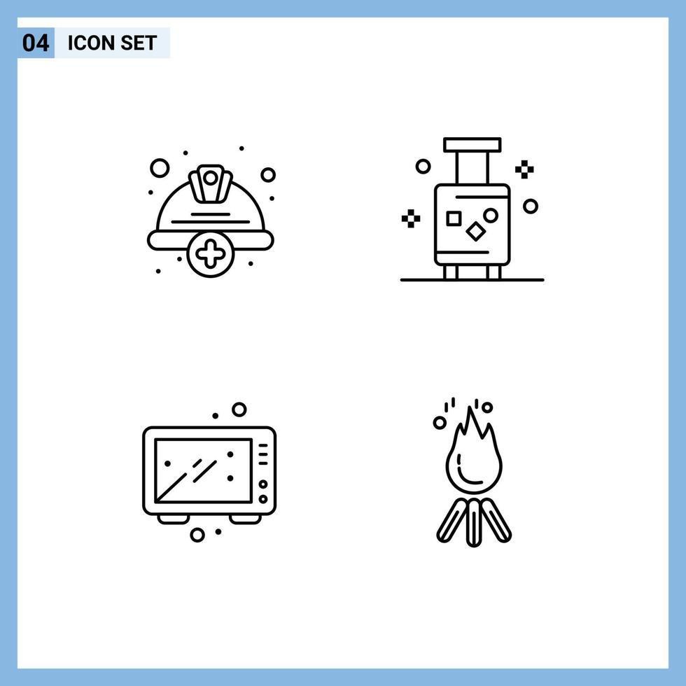 User Interface Pack of 4 Basic Filledline Flat Colors of add travel helmet luggage cooking Editable Vector Design Elements