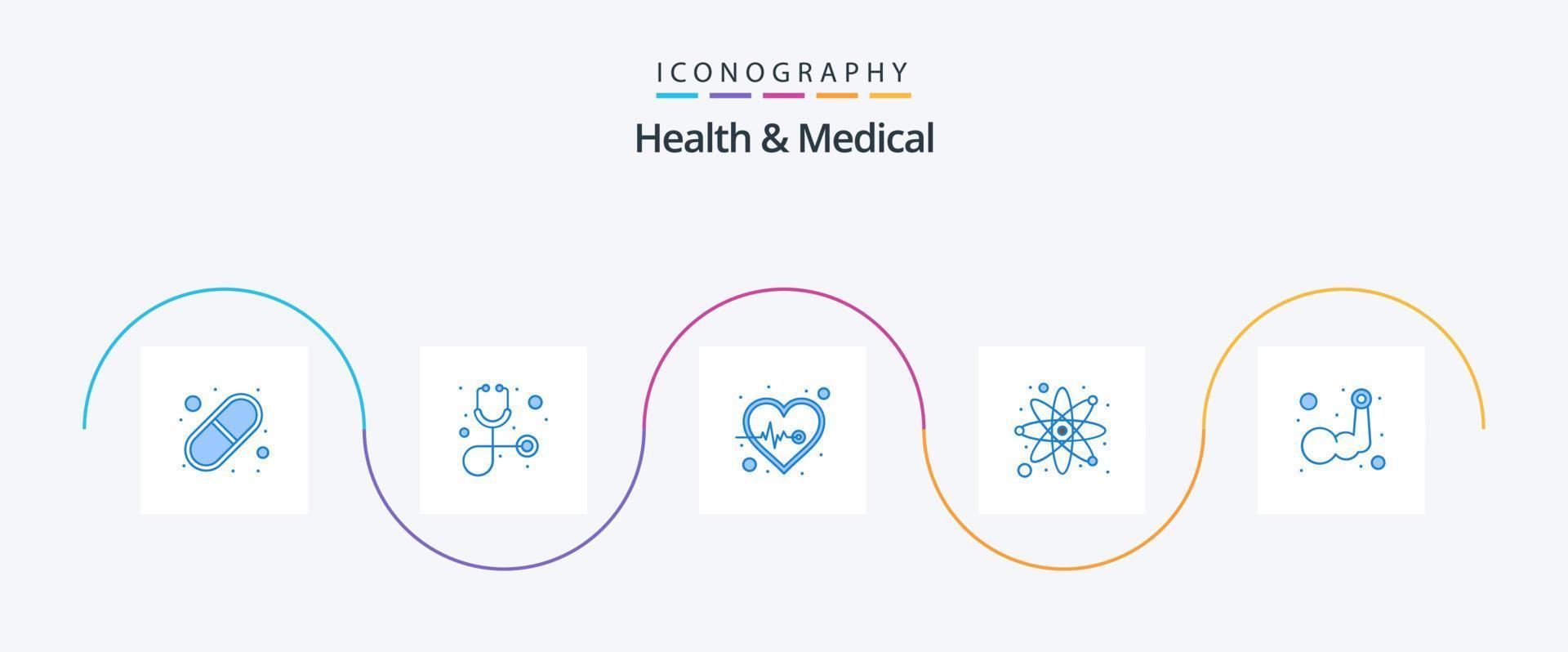 Health And Medical Blue 5 Icon Pack Including muscle. arm. heart. research. laboratory vector