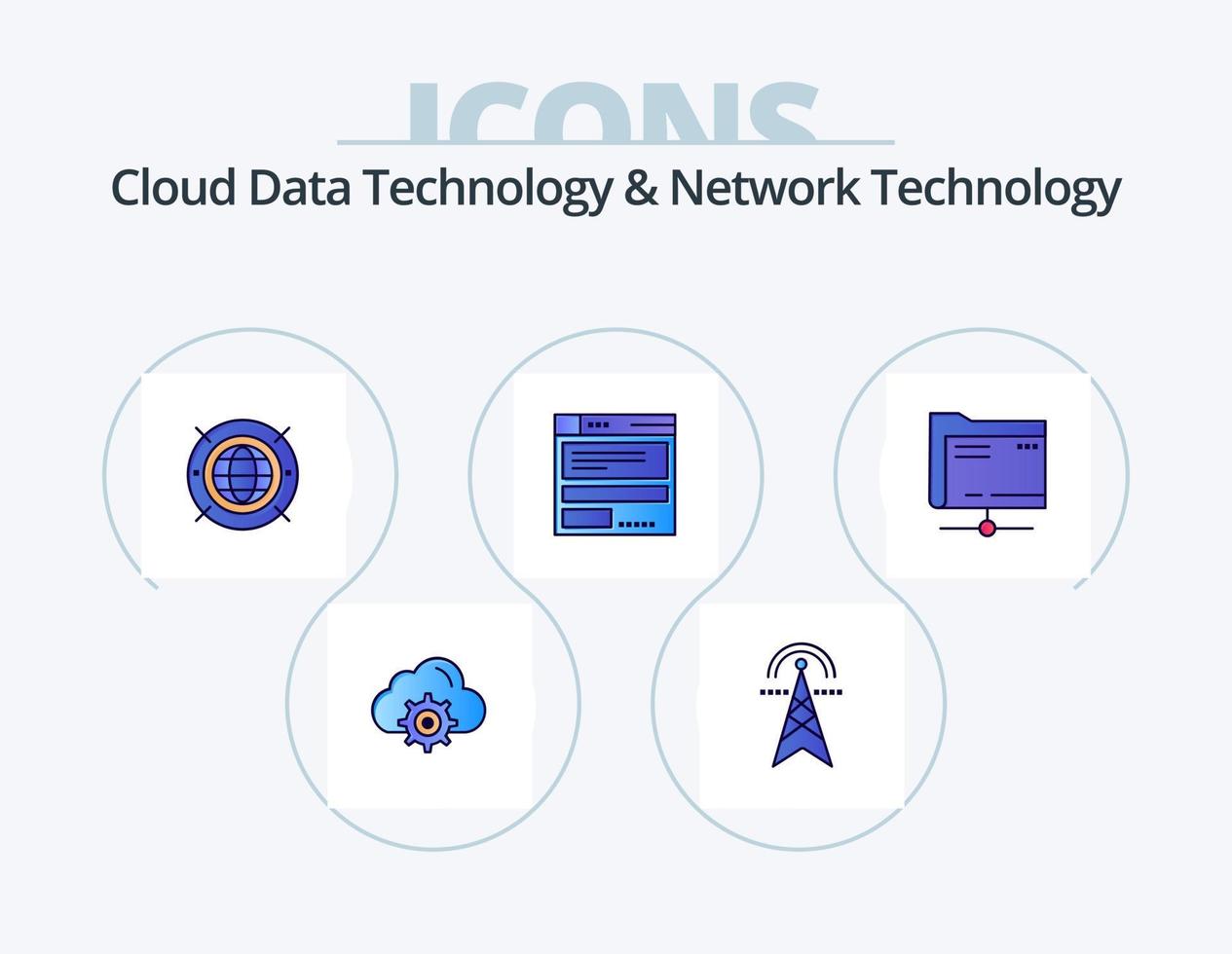 Cloud Data Technology And Network Technology Line Filled Icon Pack 5 Icon Design. cloud. mainframe. arrow . datacenter. computing vector