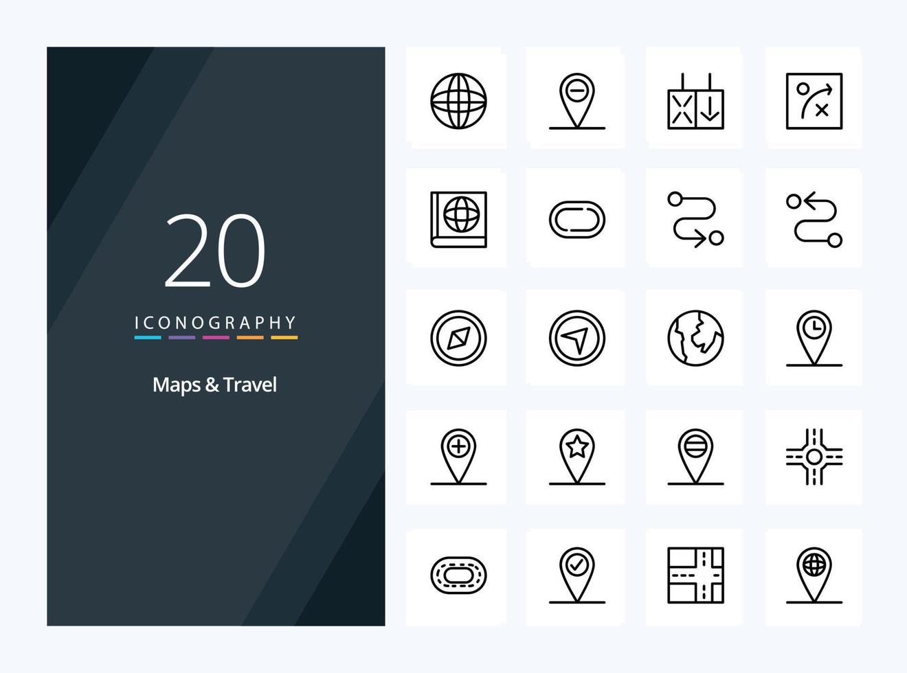 20 Maps  Travel Outline icon for presentation vector