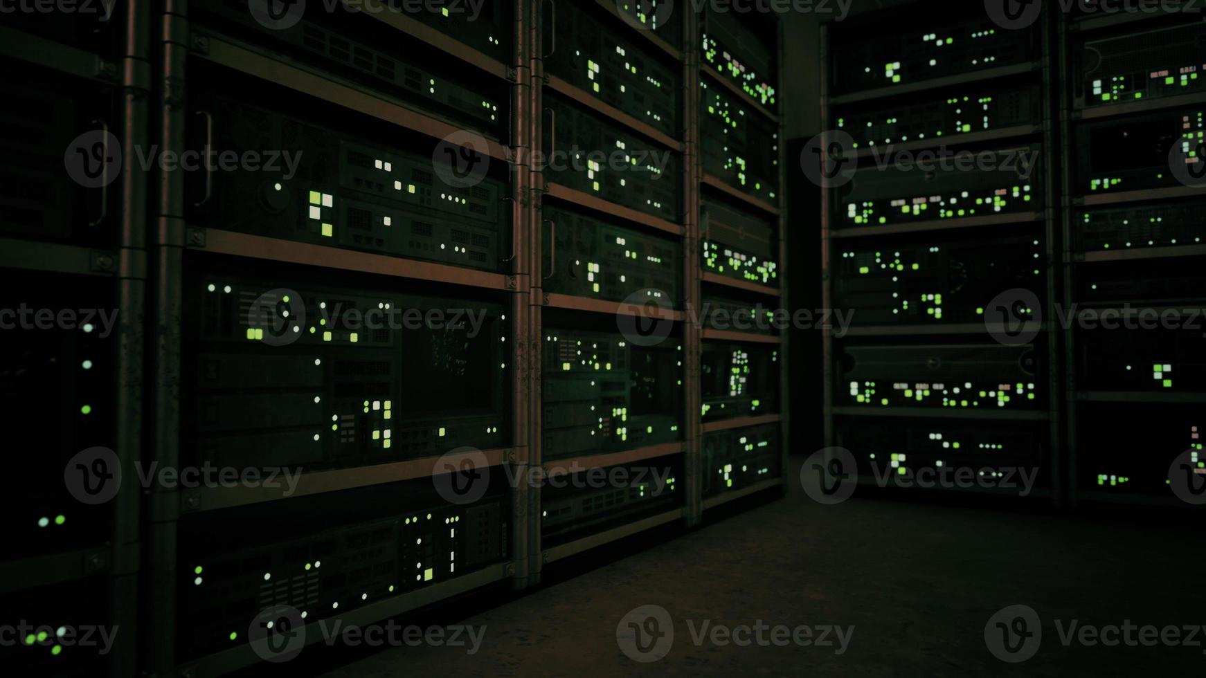 network server room with servers running processes photo