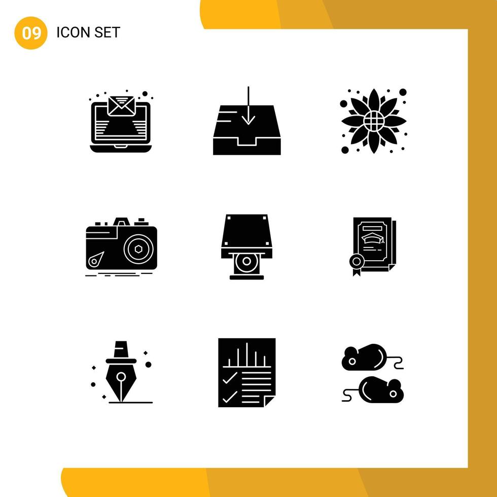 Set of 9 Modern UI Icons Symbols Signs for data storage dvd sunflower aperture capture Editable Vector Design Elements