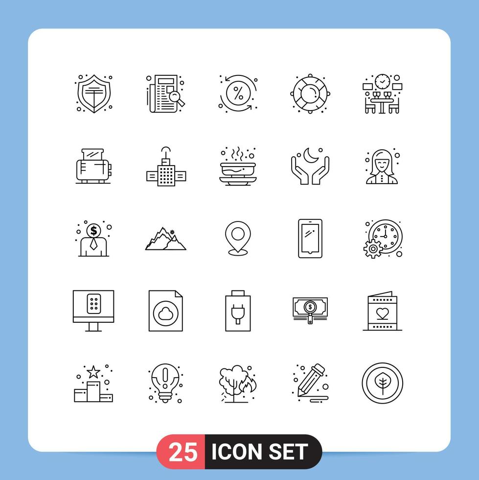 Group of 25 Lines Signs and Symbols for dinner rescue costs life buoy buoy Editable Vector Design Elements