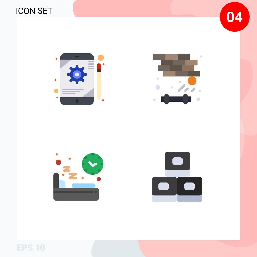 Pack of 4 Modern Flat Icons Signs and Symbols for Web Print Media such as app diet tablet game sleep Editable Vector Design Elements
