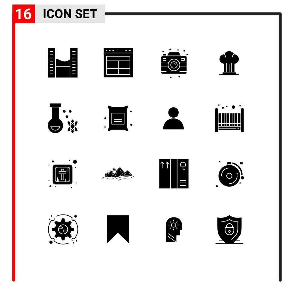 conjunto de 16 iconos modernos de la interfaz de usuario signos de símbolos para el sitio web de la cocina del restaurante elementos de diseño vectorial editables con foto del chef vector
