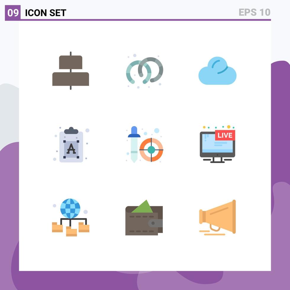 9 Universal Flat Color Signs Symbols of tv picker overcast dropper text Editable Vector Design Elements