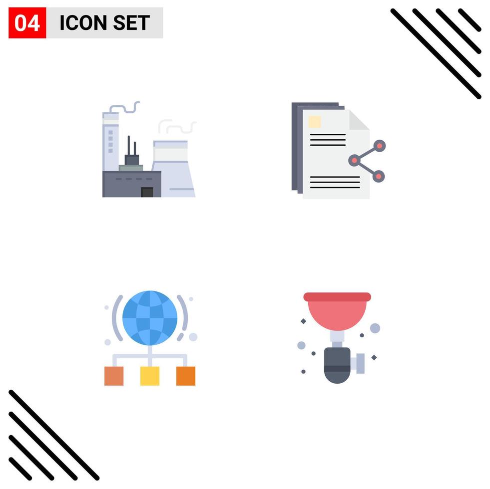 4 Creative Icons Modern Signs and Symbols of building globe industry sharing link Editable Vector Design Elements