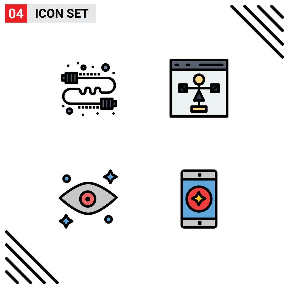 4 Universal Filledline Flat Colors Set for Web and Mobile Applications buzz programming gossip develop eyes Editable Vector Design Elements