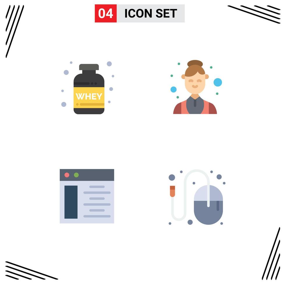 4 Thematic Vector Flat Icons and Editable Symbols of nutrition web page whey health design Editable Vector Design Elements