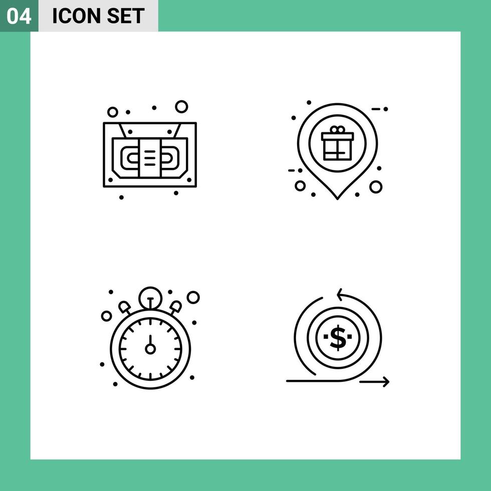 Group of 4 Modern Filledline Flat Colors Set for audio pocket watch recorder place timer Editable Vector Design Elements