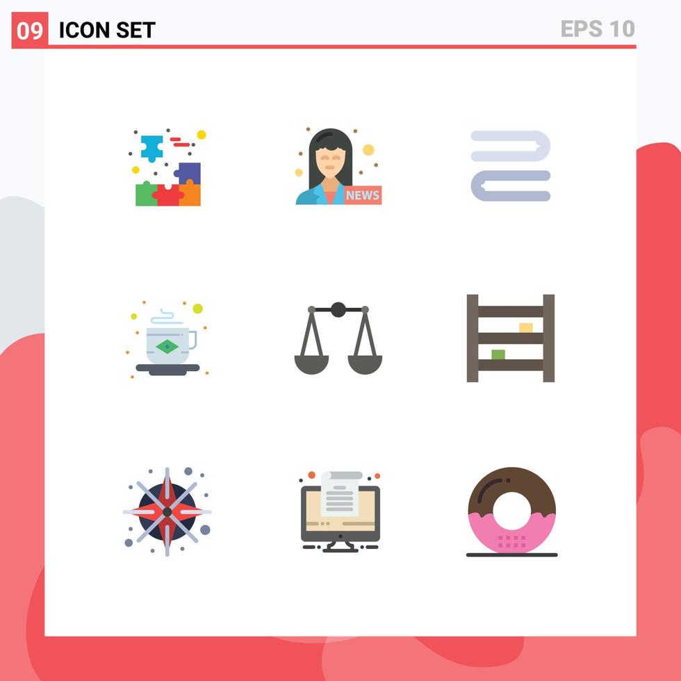 9 Creative Icons Modern Signs and Symbols of scales balance clean flag coffee Editable Vector Design Elements