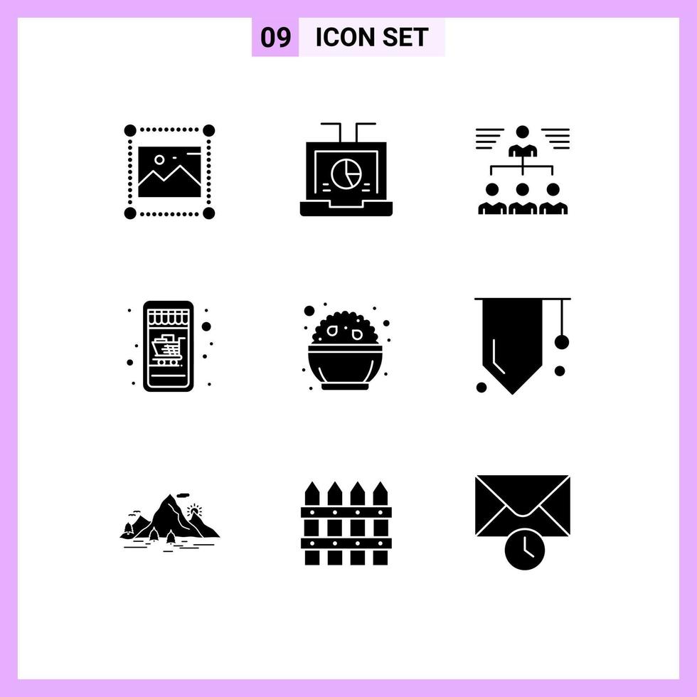 9 User Interface Solid Glyph Pack of modern Signs and Symbols of cart mobile shopping report group teamwork Editable Vector Design Elements