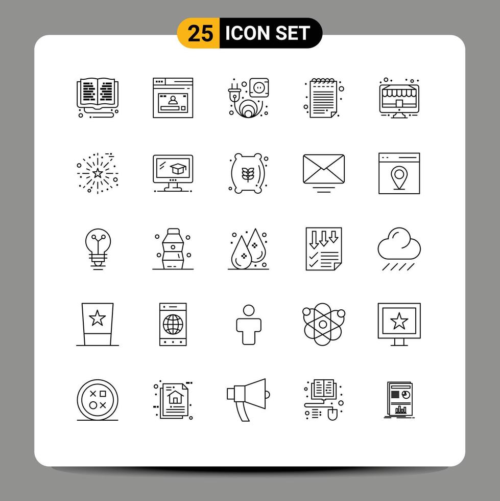 Set of 25 Commercial Lines pack for electronic black friday website pad plug Editable Vector Design Elements