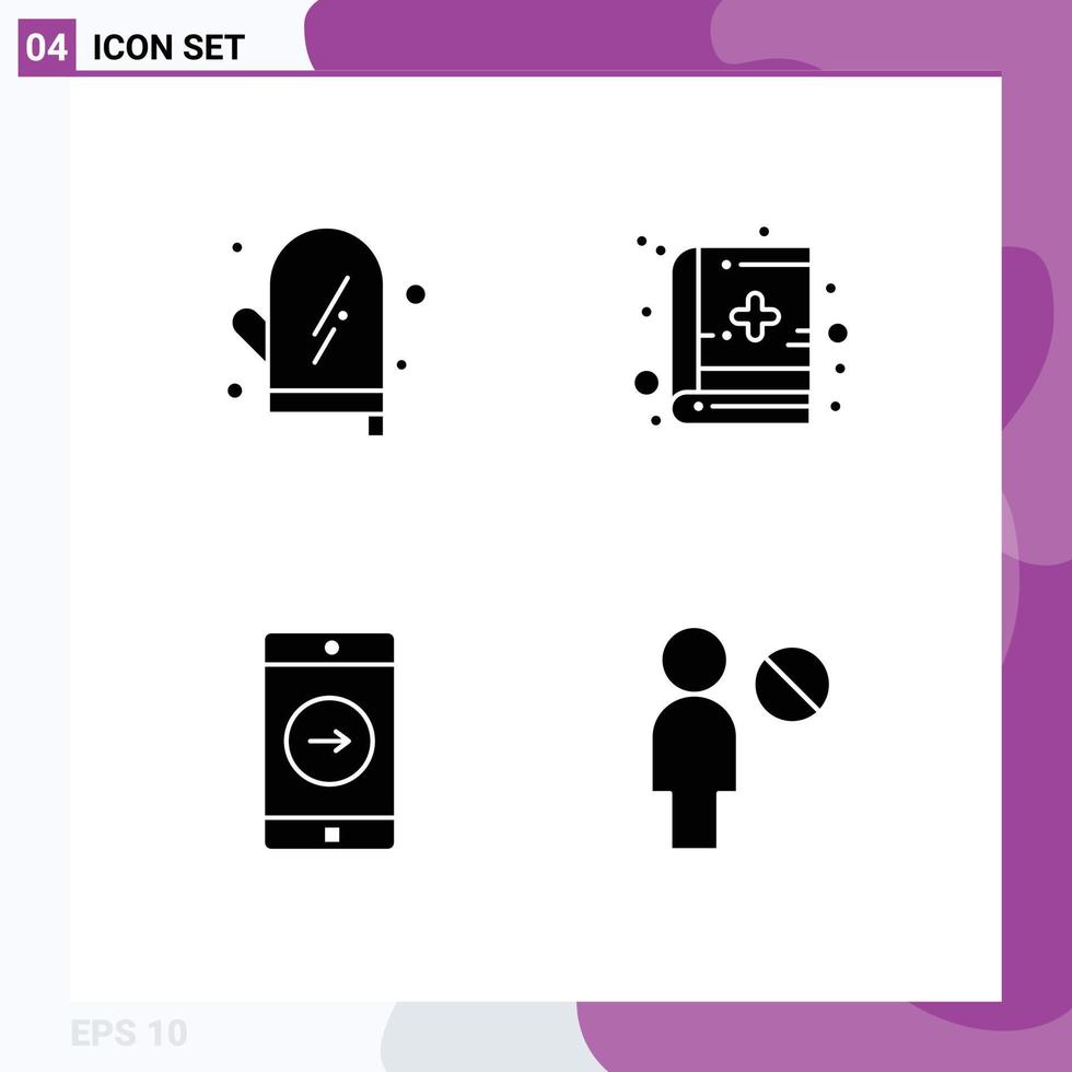 4 Thematic Vector Solid Glyphs and Editable Symbols of cooking mobile kitchen medical education user Editable Vector Design Elements