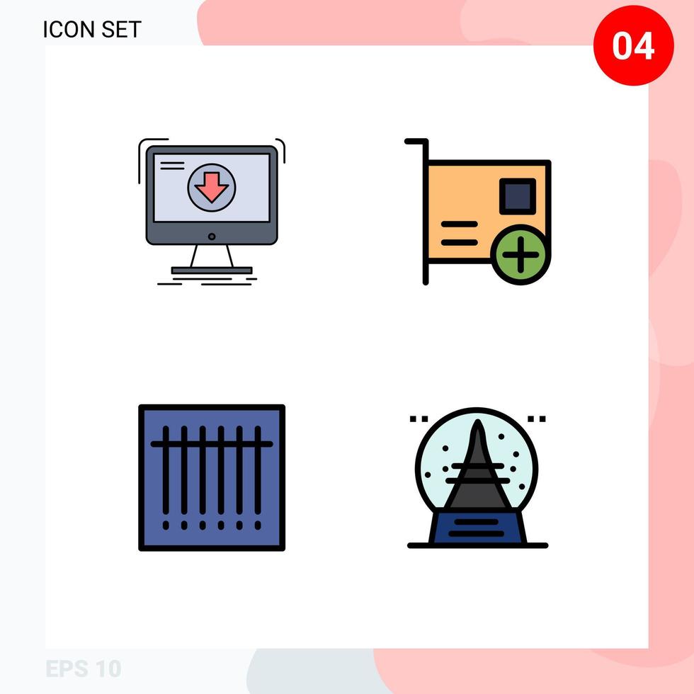 Pictogram Set of 4 Simple Filledline Flat Colors of addition hardware download card code Editable Vector Design Elements