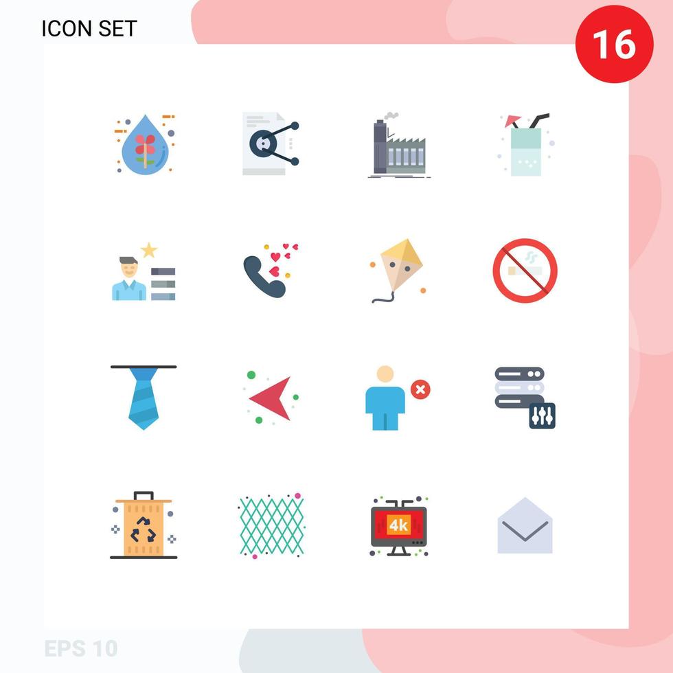 Group of 16 Flat Colors Signs and Symbols for food beverage work production industry Editable Pack of Creative Vector Design Elements