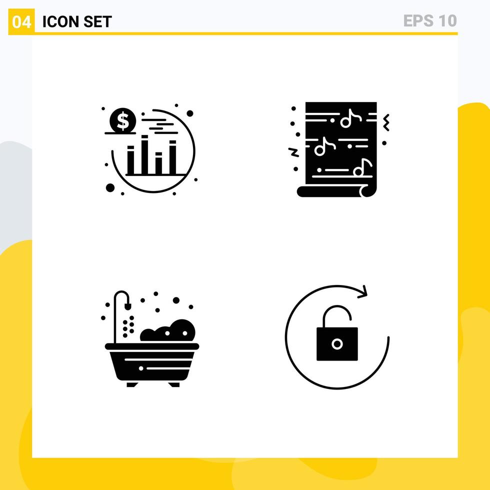 Solid Glyph Pack of 4 Universal Symbols of investment shower christmas religion rotate Editable Vector Design Elements