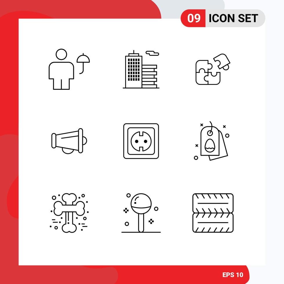 Mobile Interface Outline Set of 9 Pictograms of marketing megaphone office success match Editable Vector Design Elements