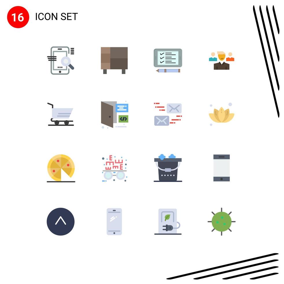 conjunto moderno de 16 pictogramas de colores planos del pin del equipo de la casa de usuario de squard paquete editable de elementos creativos de diseño de vectores