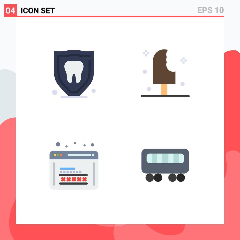 Pictogram Set of 4 Simple Flat Icons of insurance coding tooth ice programming Editable Vector Design Elements