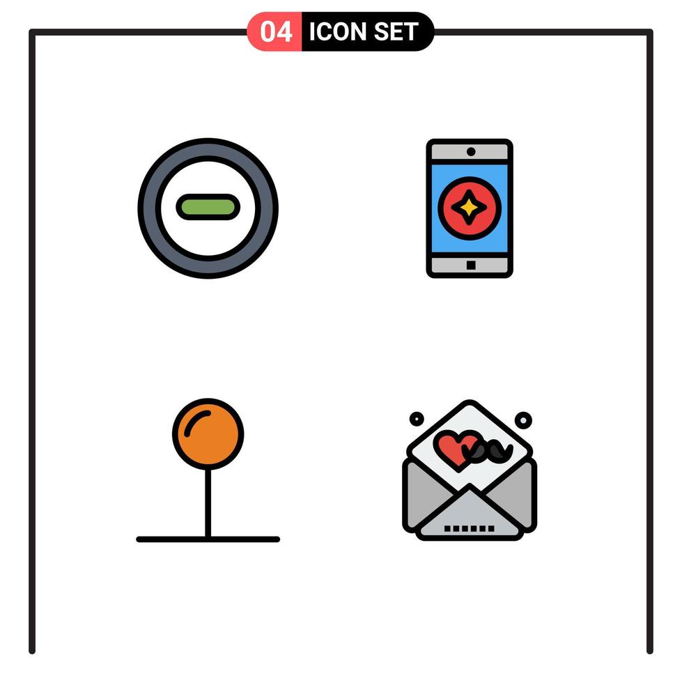 Set of 4 Modern UI Icons Symbols Signs for media day favorite mobile coordinate greetings Editable Vector Design Elements