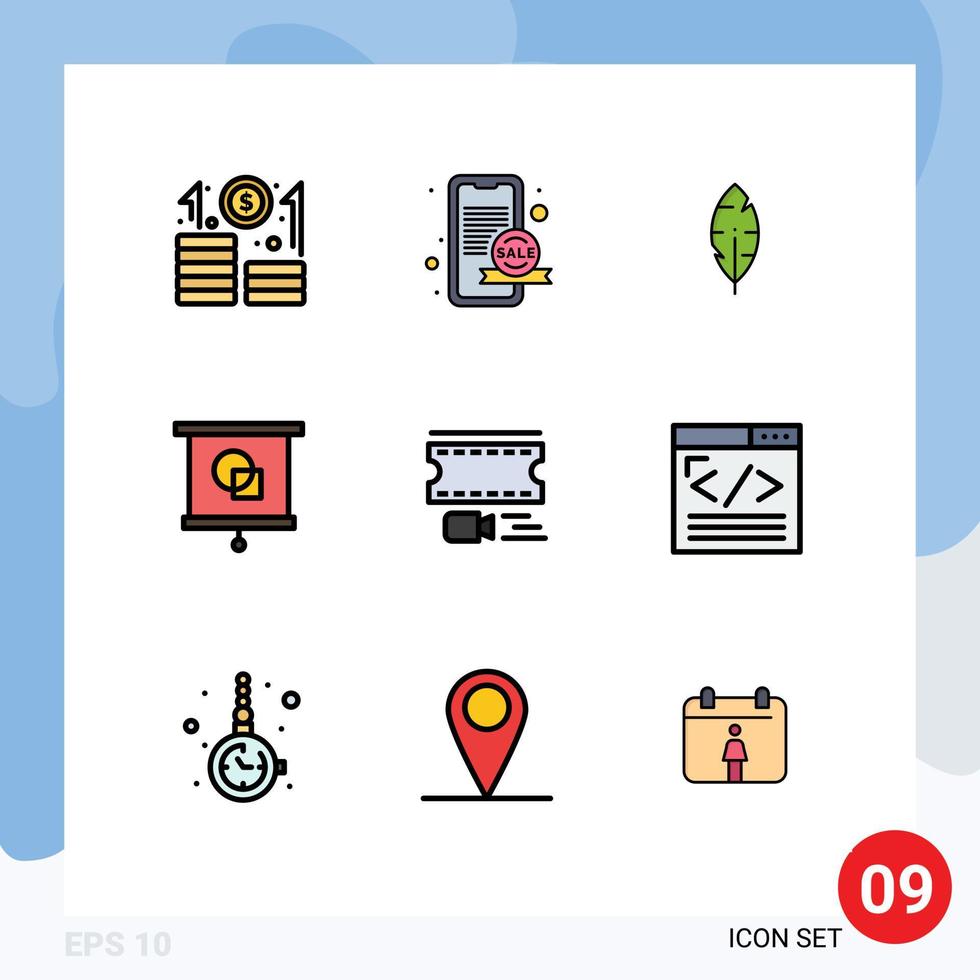 Stock Vector Icon Pack of 9 Line Signs and Symbols for film reel animation feather school education Editable Vector Design Elements