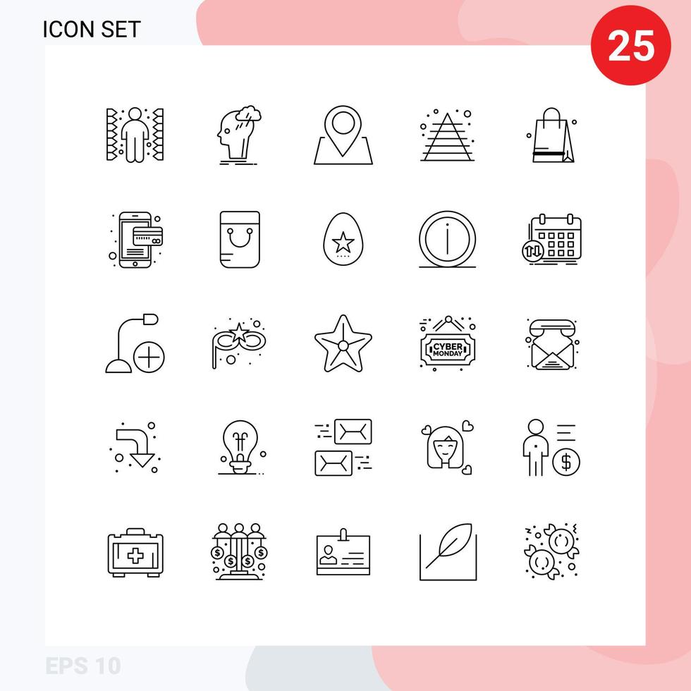 Universal Icon Symbols Group of 25 Modern Lines of bed pyramid thinking marketing business Editable Vector Design Elements