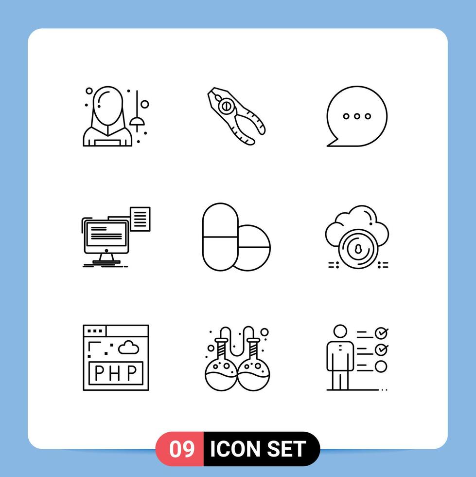 Outline Pack of 9 Universal Symbols of document print repair storage comment Editable Vector Design Elements