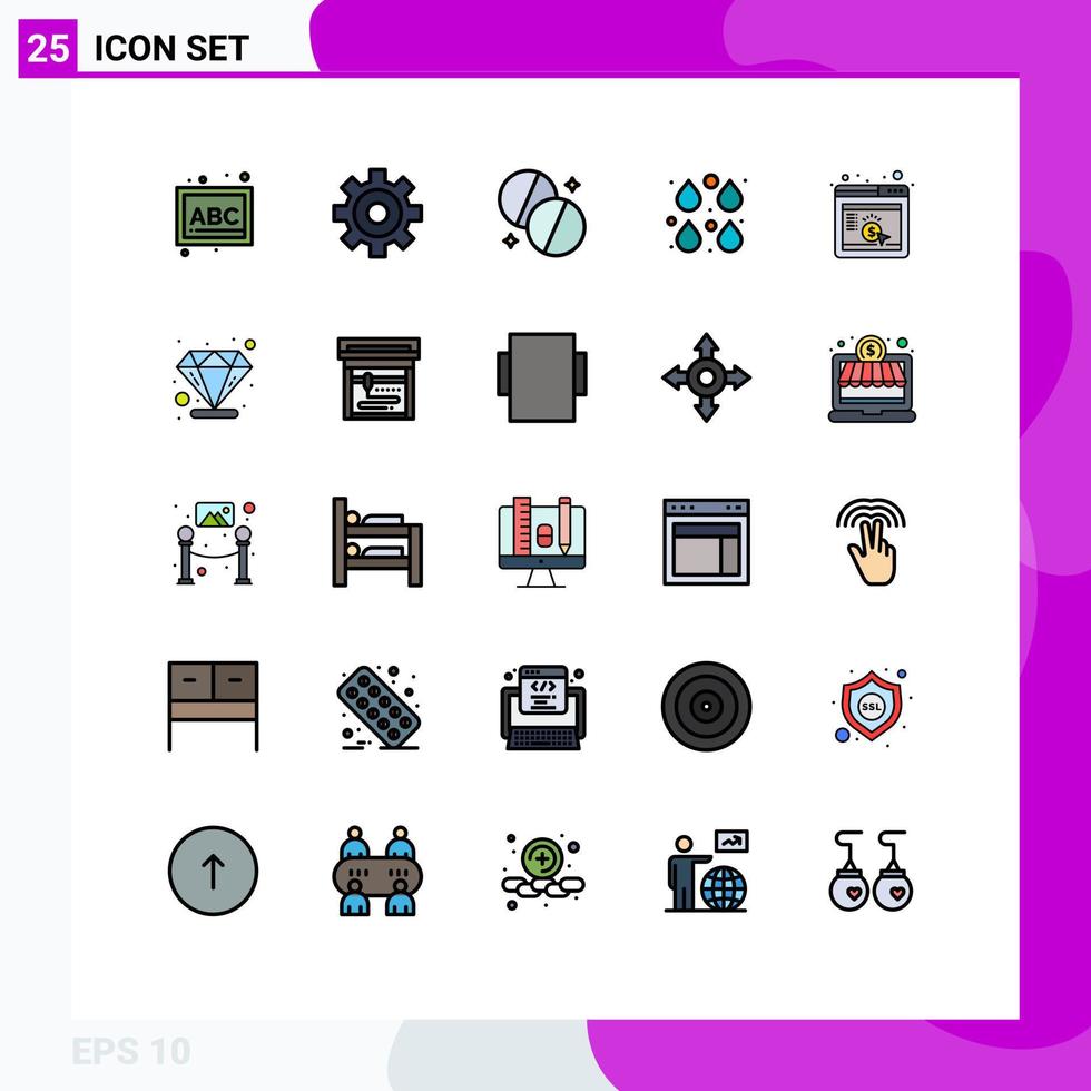Group of 25 Modern Filled line Flat Colors Set for seo marketing medicine cpc edit Editable Vector Design Elements