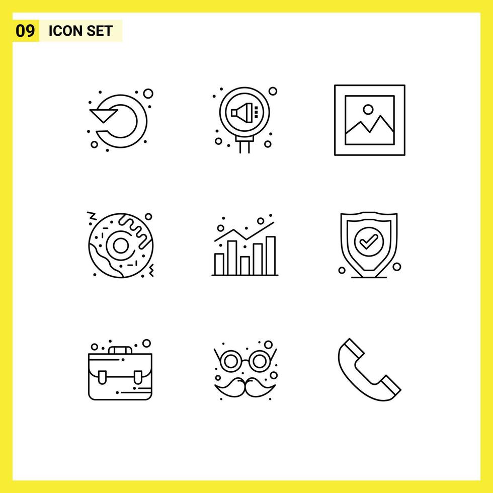 User Interface Pack of 9 Basic Outlines of analytics fast food relation pizza payments Editable Vector Design Elements
