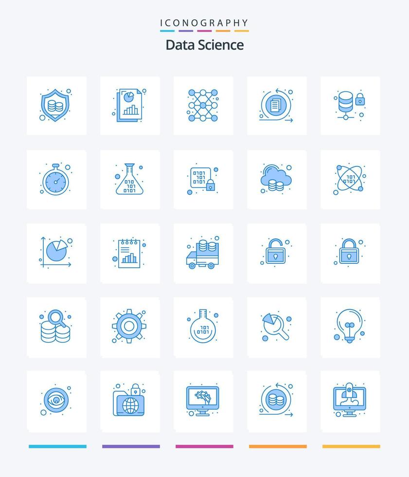 Creative Data Science 25 Blue icon pack  Such As lock. data process. bar. interface. report vector