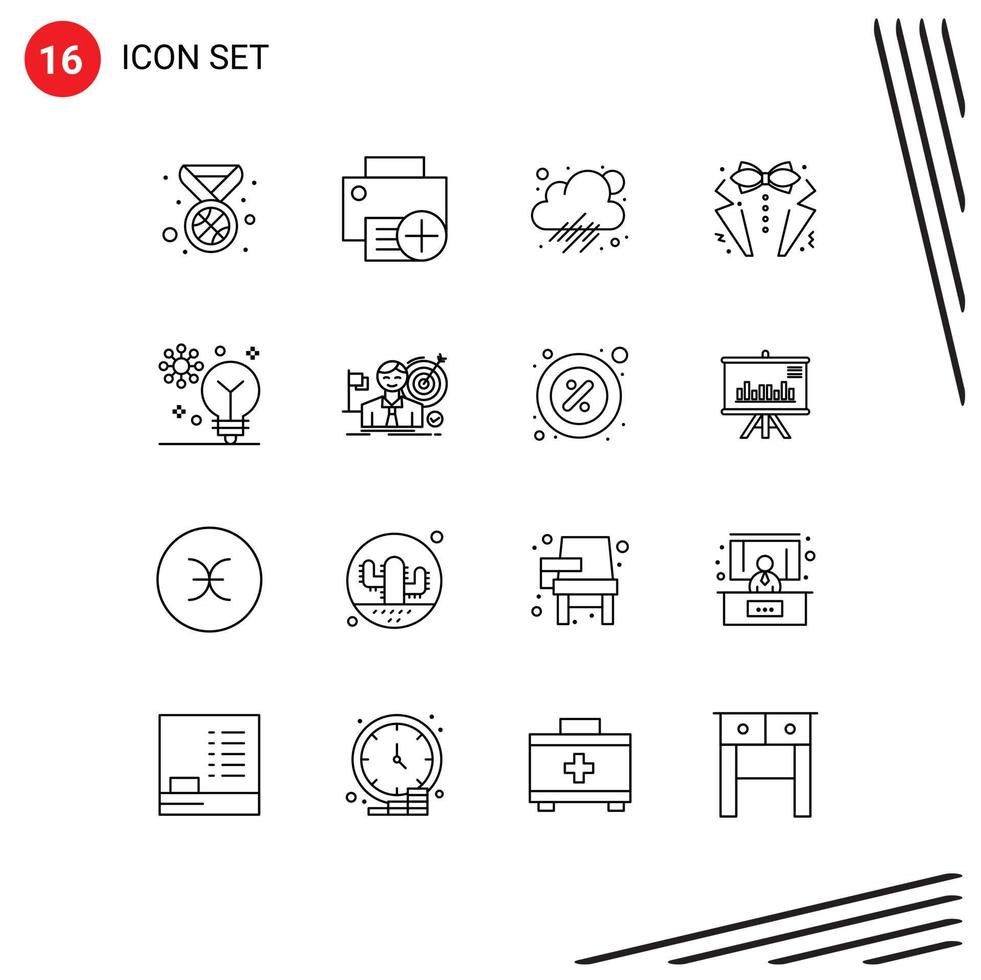 Stock Vector Icon Pack of 16 Line Signs and Symbols for creativity tie cloud suit heart Editable Vector Design Elements