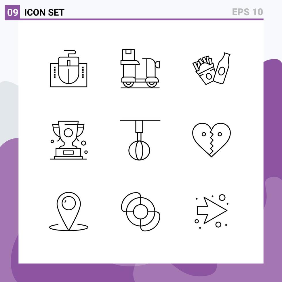 Universal Icon Symbols Group of 9 Modern Outlines of appliances prize product win trophy Editable Vector Design Elements