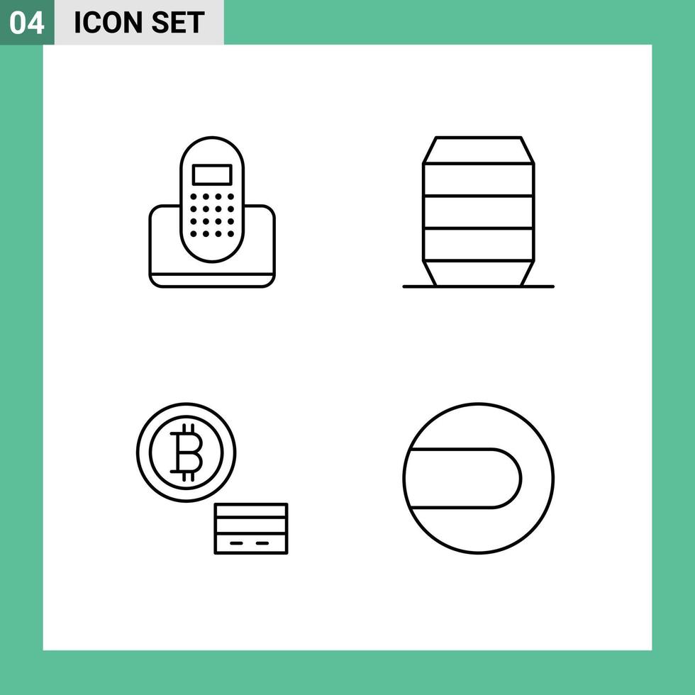 Editable Vector Line Pack of 4 Simple Filledline Flat Colors of call bitcoin device drink money Editable Vector Design Elements