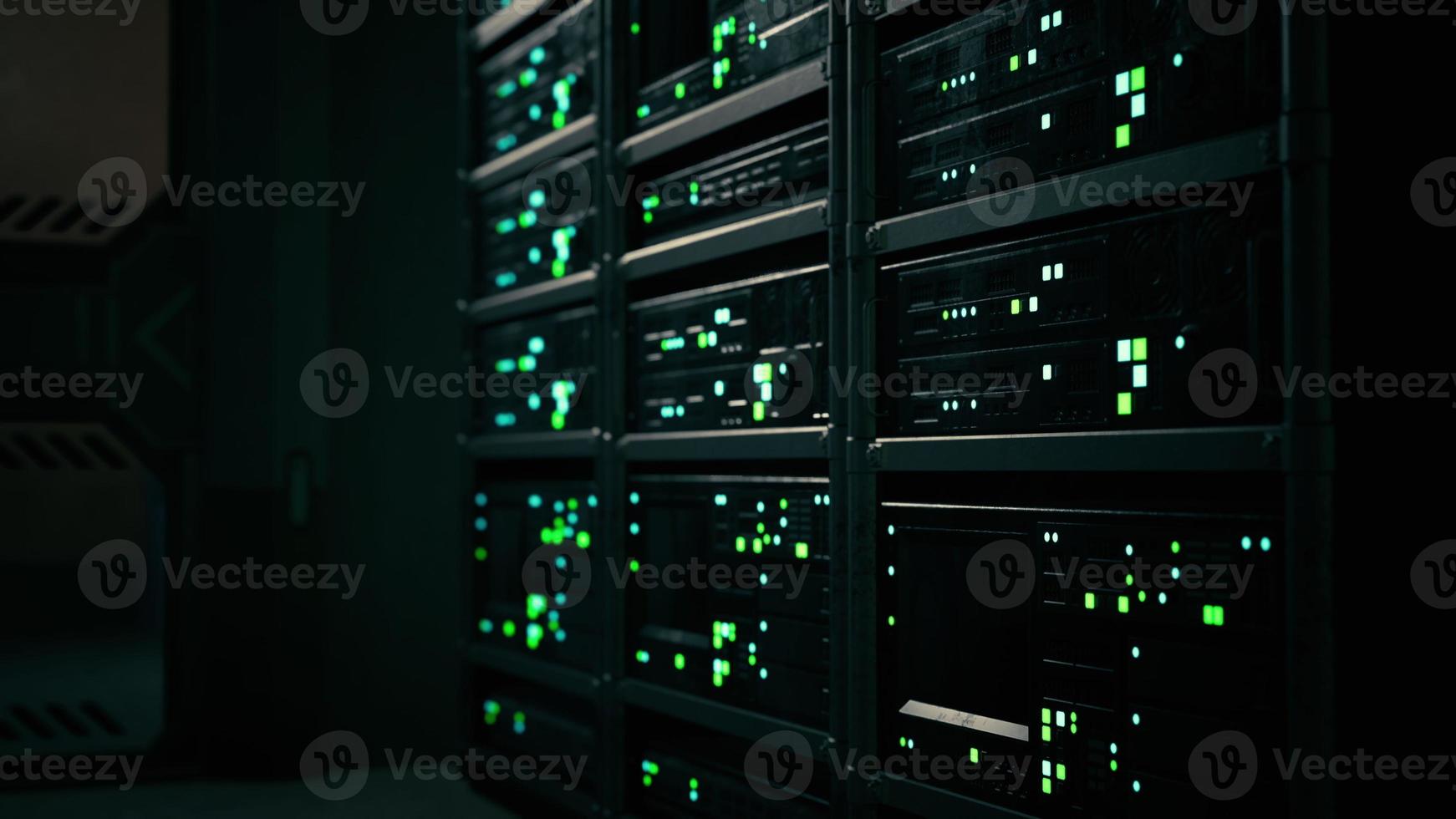 big data dark server room with bright equipment photo