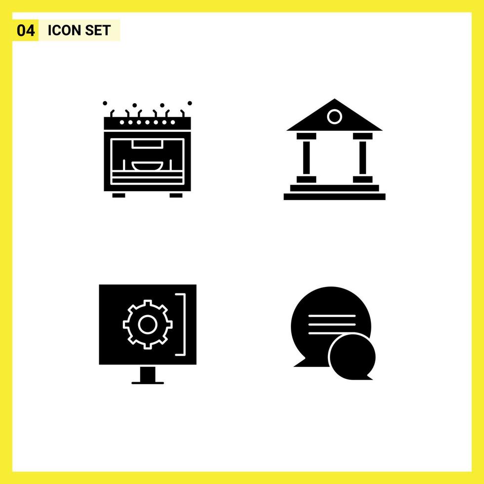 User Interface Pack of 4 Basic Solid Glyphs of kitchen help bank finance support Editable Vector Design Elements