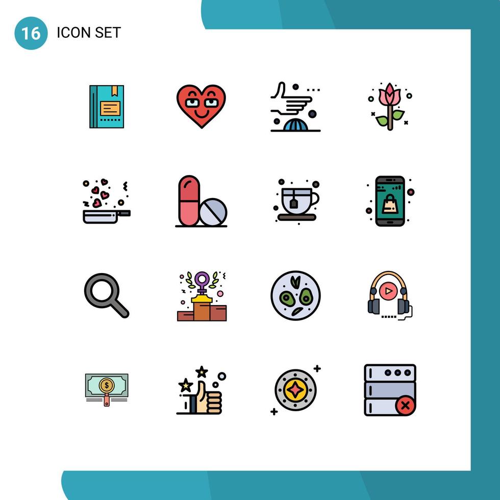 Modern Set of 16 Flat Color Filled Lines and symbols such as decoration handshake heart global agreement Editable Creative Vector Design Elements