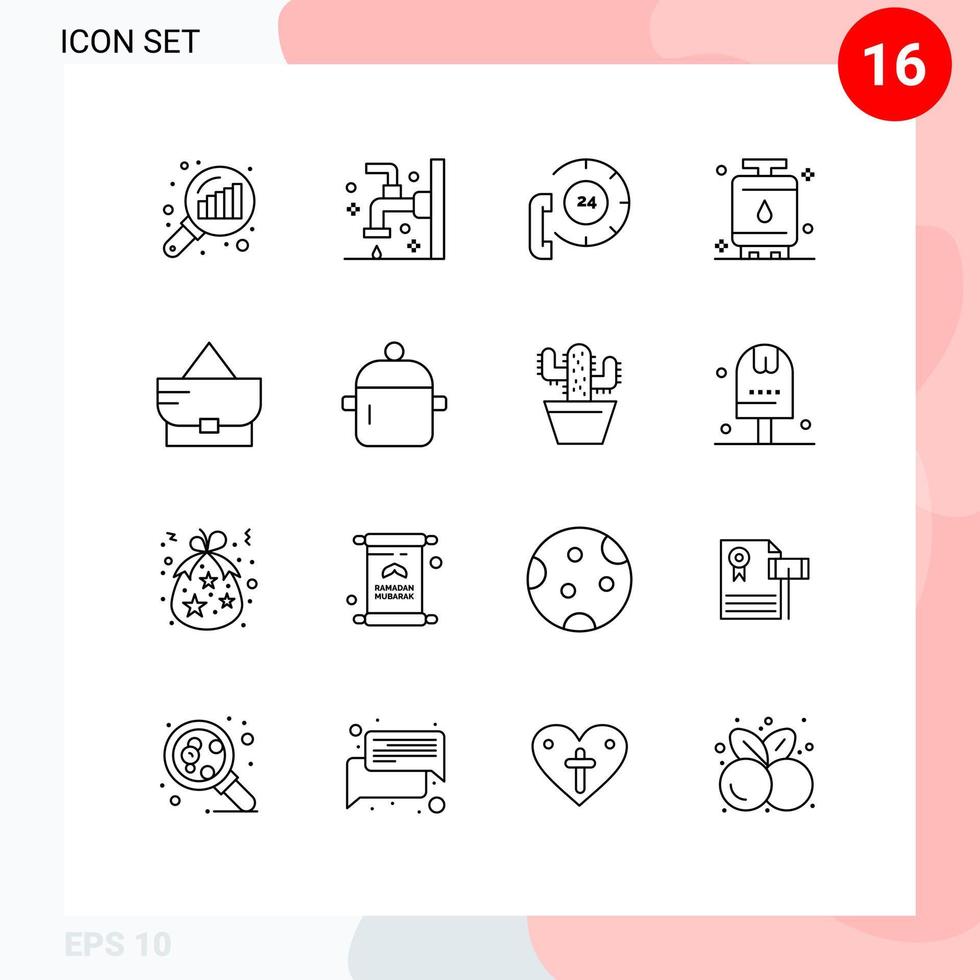 Editable Vector Line Pack of 16 Simple Outlines of power energy shower cook contact Editable Vector Design Elements