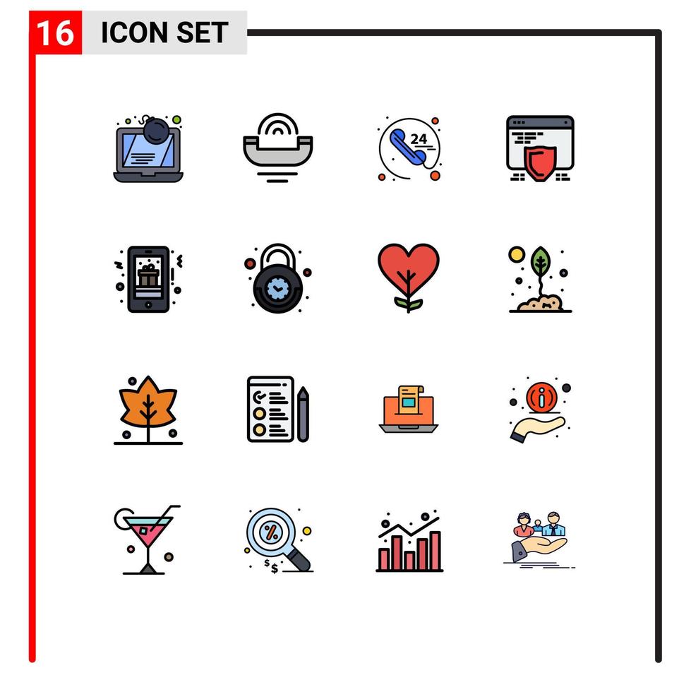 Modern Set of 16 Flat Color Filled Lines and symbols such as web seo support protection communication Editable Creative Vector Design Elements