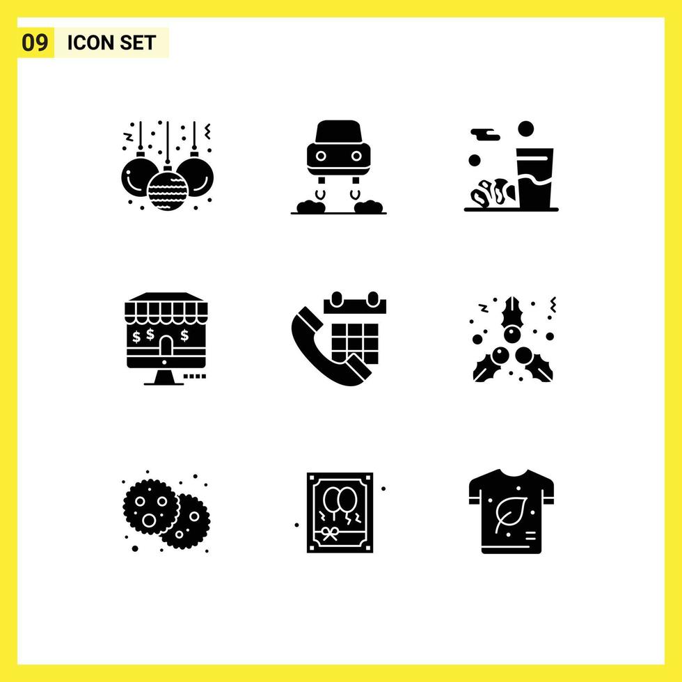 Stock Vector Icon Pack of 9 Line Signs and Symbols for phone call iftar calendar shop Editable Vector Design Elements