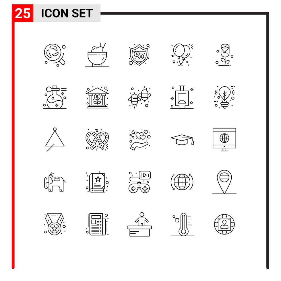 conjunto de pictogramas de 25 líneas simples de amor flor seguridad fiesta de cumpleaños elementos de diseño vectorial editables vector