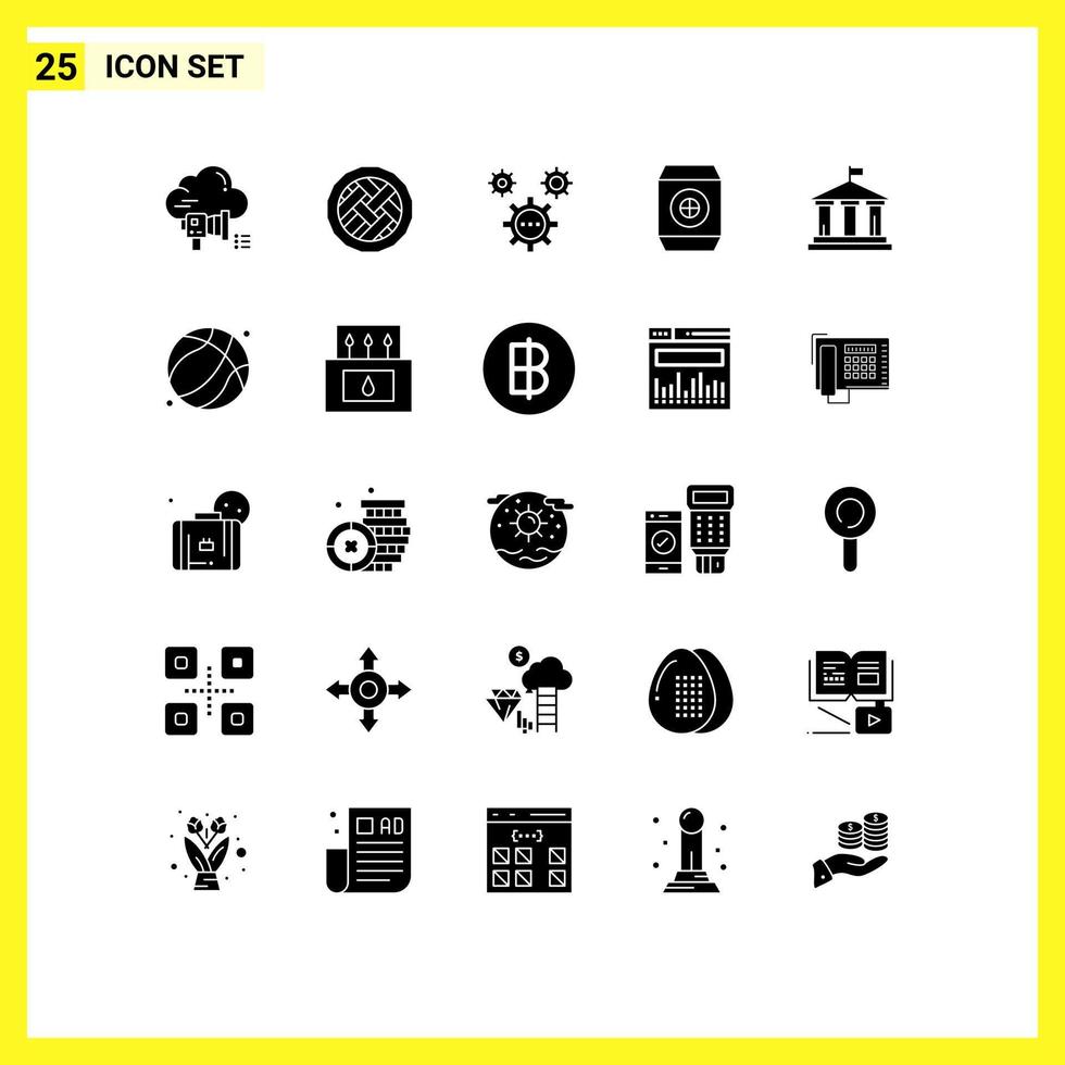 Group of 25 Solid Glyphs Signs and Symbols for soft drink pie programing development Editable Vector Design Elements