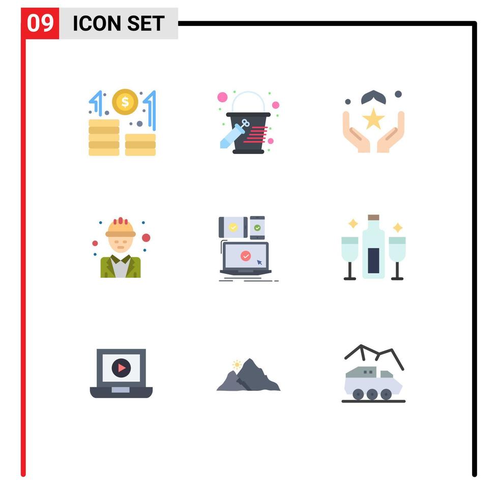 Modern Set of 9 Flat Colors Pictograph of computer labour dua labor chief Editable Vector Design Elements