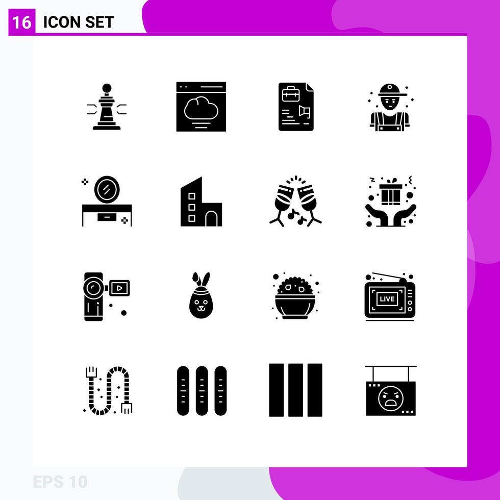 16 Creative Icons Modern Signs and Symbols of plumbing person user mechanic bag Editable Vector Design Elements