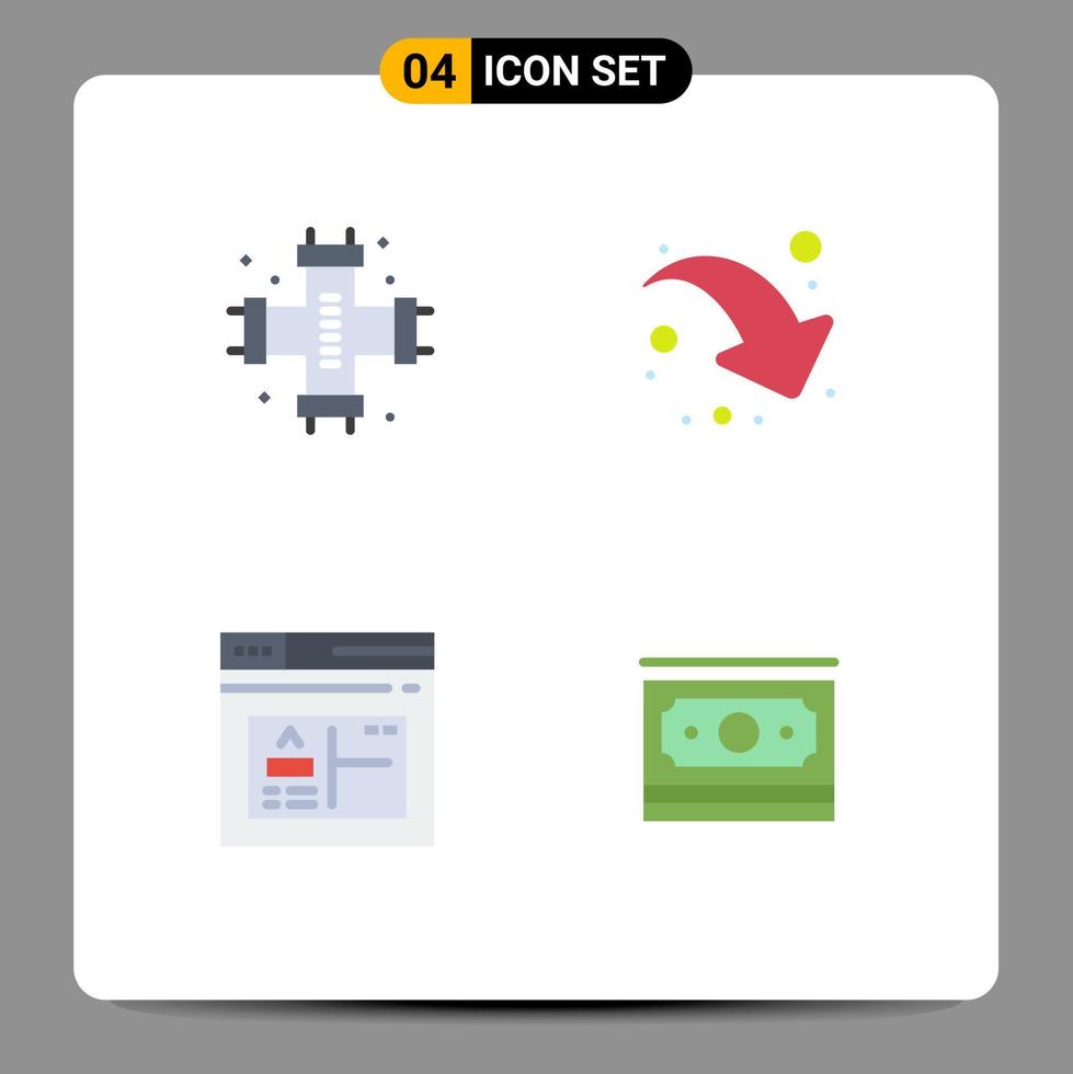 paquete de 4 signos y símbolos de iconos planos modernos para medios de impresión web, como plomería de navegador mecánico, compartir elementos de diseño de vectores editables web