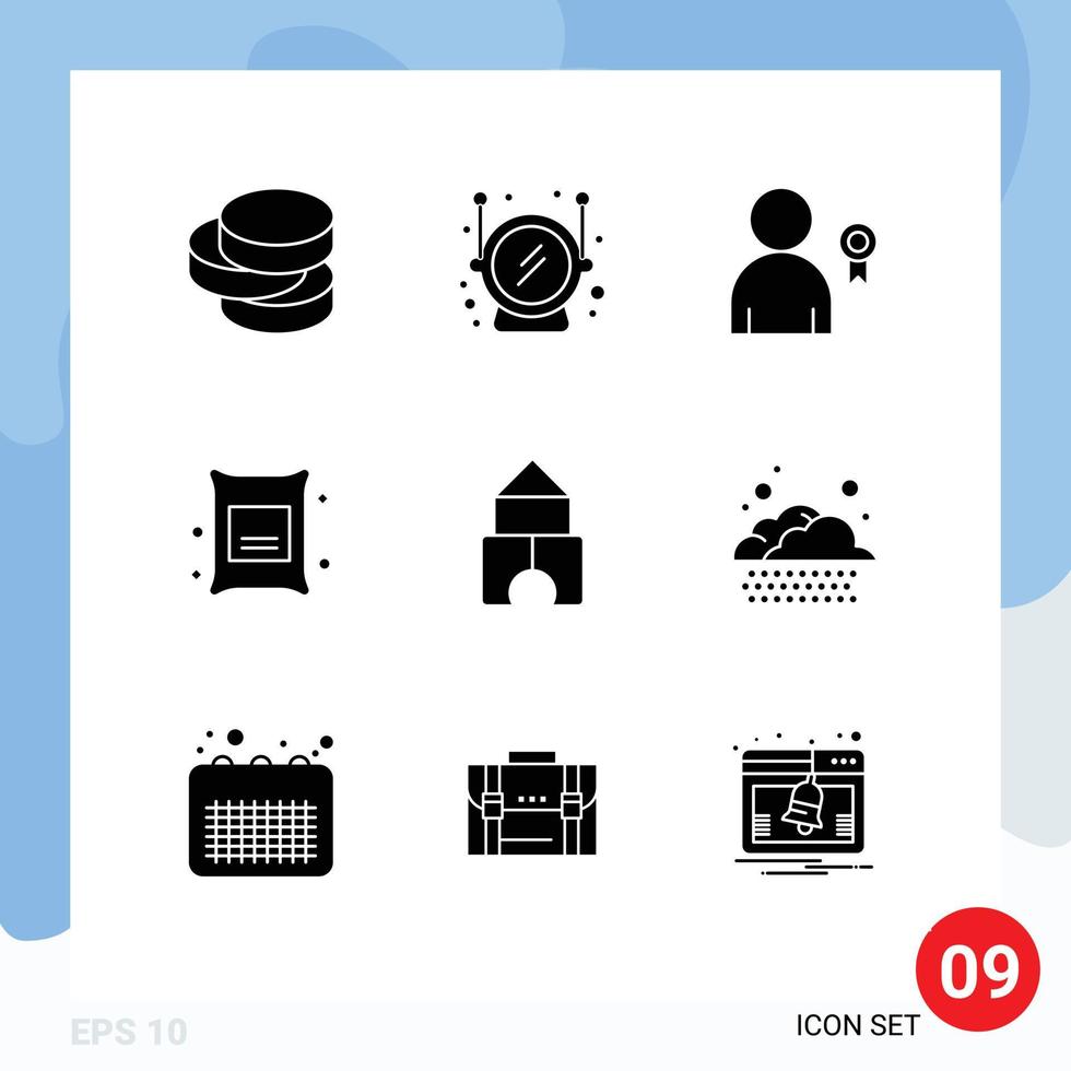 conjunto de pictogramas de 9 glifos sólidos simples de decoración de constructores de nubes que construyen elementos de diseño de vectores editables de alimentos