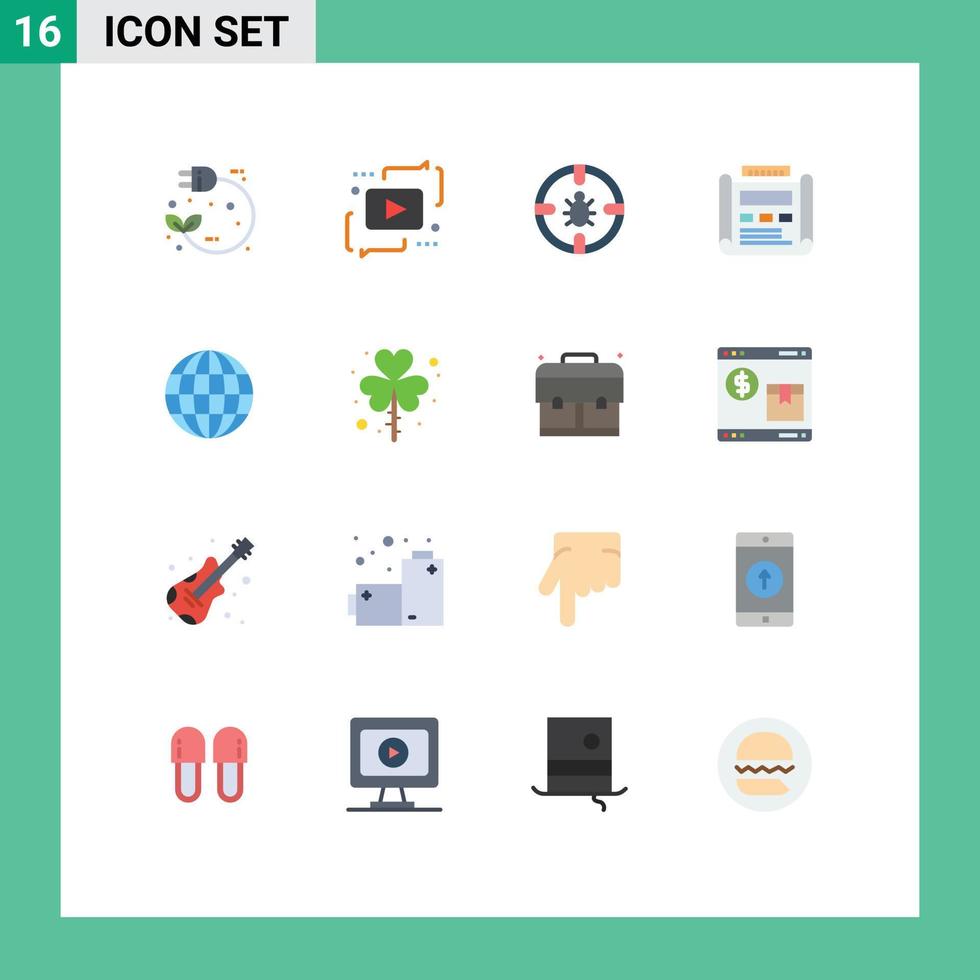Set of 16 Commercial Flat Colors pack for development blueprint media security network Editable Pack of Creative Vector Design Elements