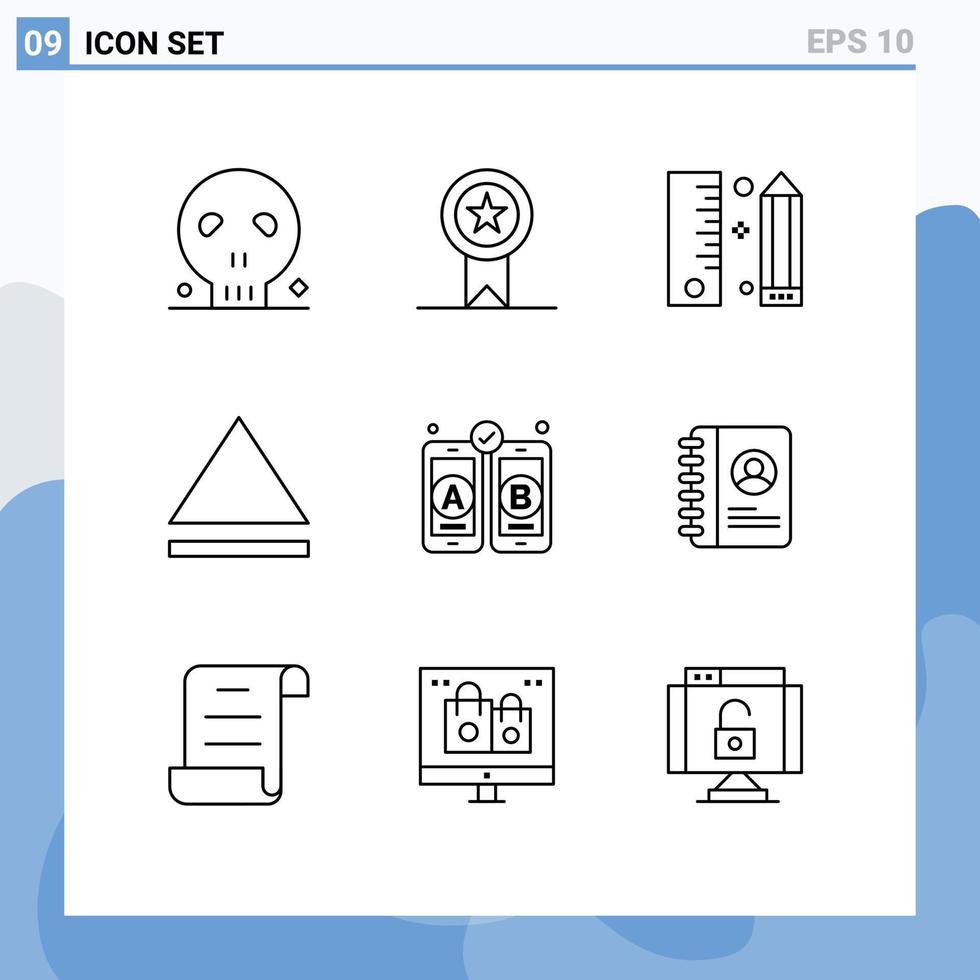 Universal Icon Symbols Group of 9 Modern Outlines of book web design coding development programing Editable Vector Design Elements