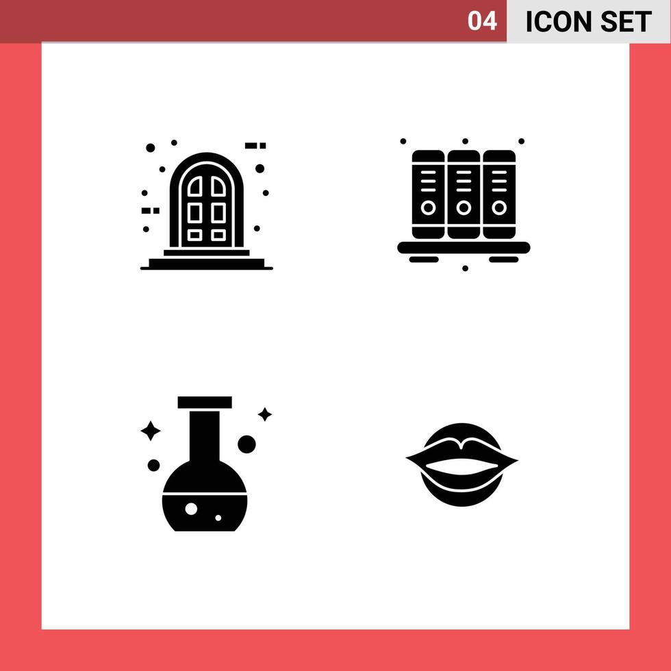 Pictogram Set of 4 Simple Solid Glyphs of frame lab agenda notebook lips Editable Vector Design Elements